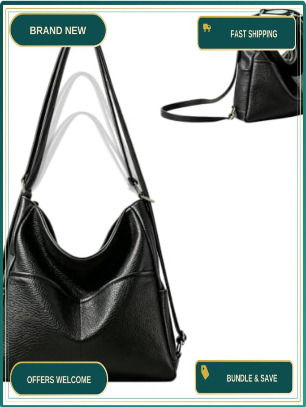 Convertible Backpack Purse Water-Resistant PU Leather Women's Multiple Pockets